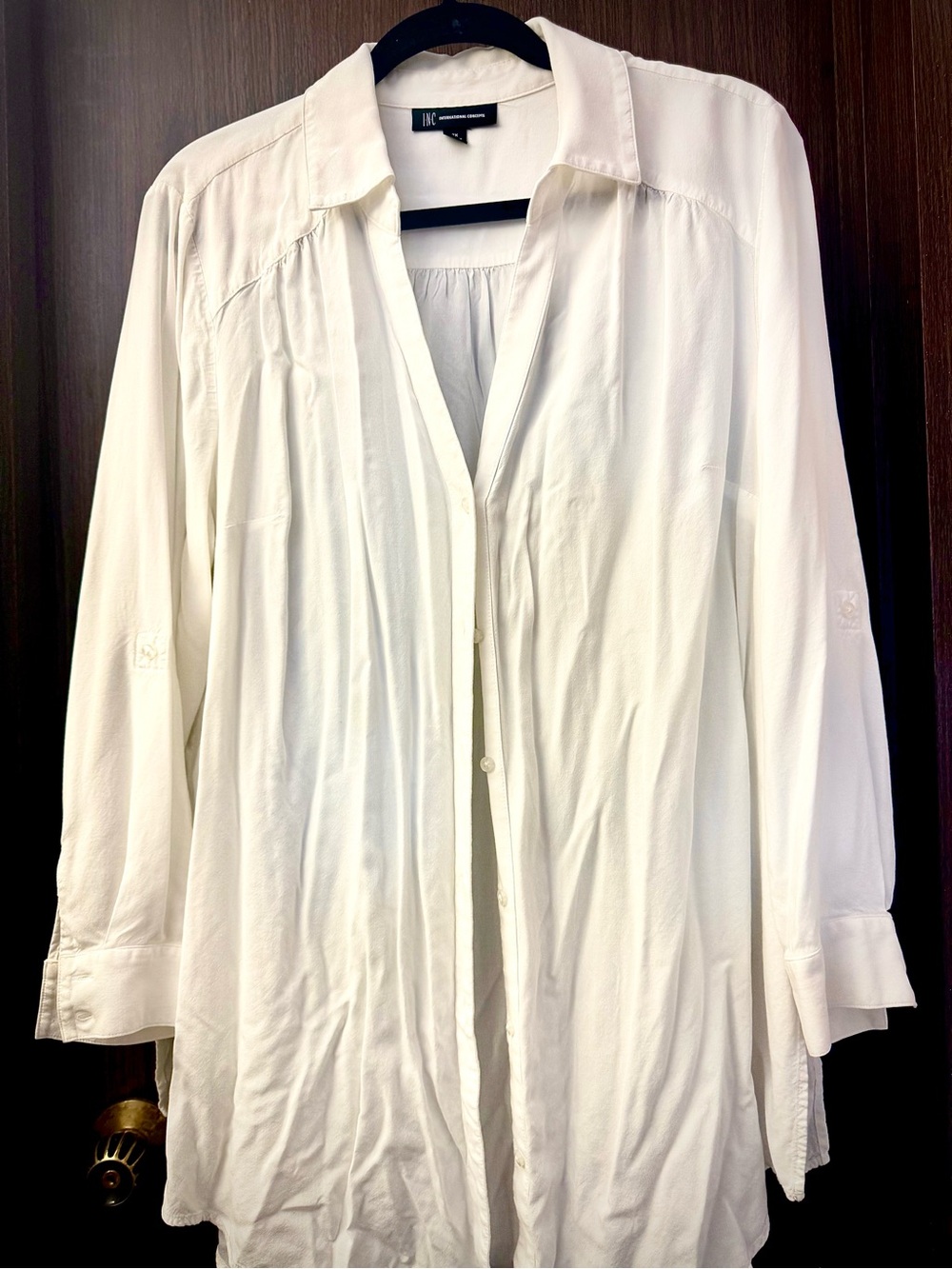 INC International Concepts Cream Button-Down Long Sleeve Tunic Blouse item #0002